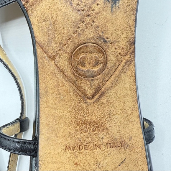 Vintage Chanel Patent Lambskin Black Leather CC Logo Ankle Buckle Slingback Heel - Picture 10 of 11